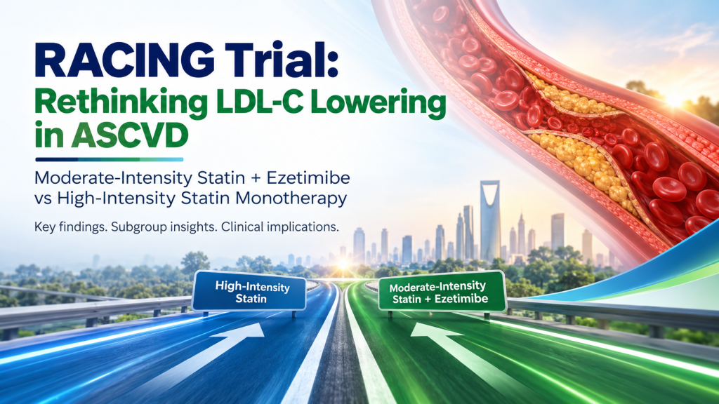 Explore the RACING trial and its subgroup analyses comparing moderate-intensity statin + ezetimibe combination therapy with high-intensity statin monotherapy in patients with atherosclerotic cardiovascular disease.