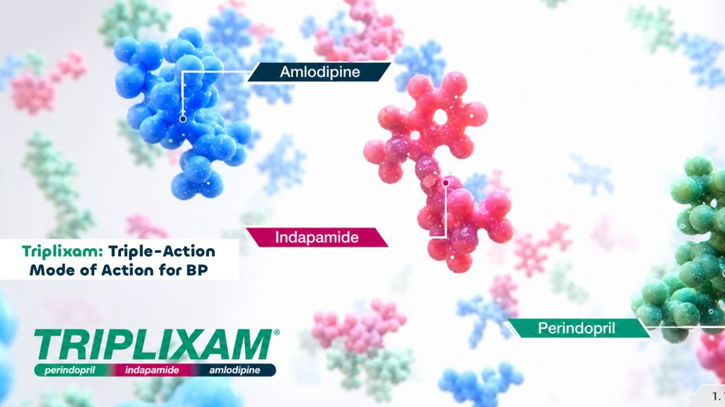 Discover how Triplixam combines perindopril, indapamide and amlodipine in a single-pill combination, targeting complementary pathways involved in blood pressure control and supporting long-term cardiovascular protection.